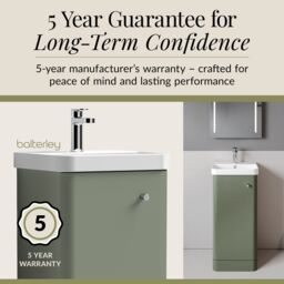 Balterley Modern Bathroom Floor 1 Door Vanity Unit Basin, Satin Green, 405mm in Green - thumbnail 4