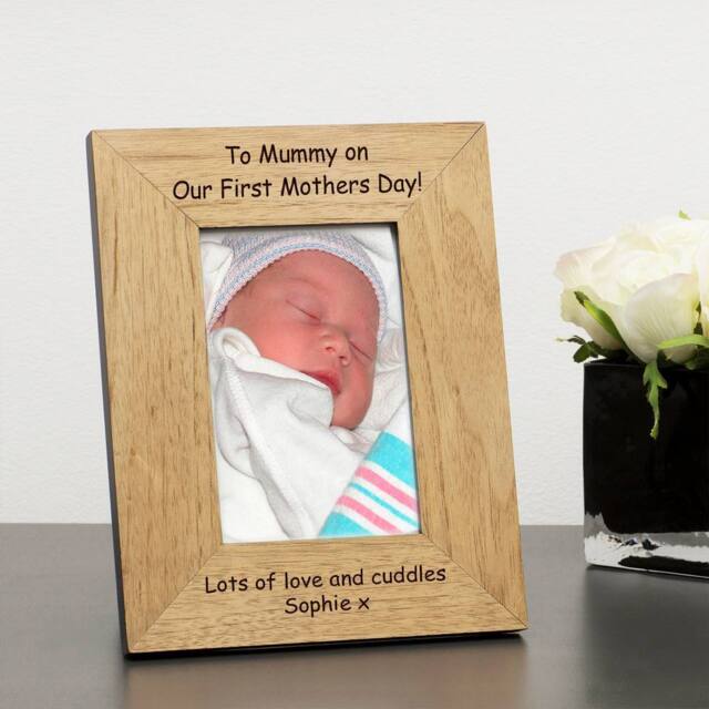 Uniqueful Women's Personalised Mummy Our First Mother's Day Wood Picture Frame 7x5 in Brown - image 1