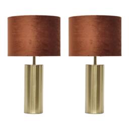 First Choice Lighting Set of 2 Amber - Gold Touch 40cm Table Lamps Orange Velvet Shades