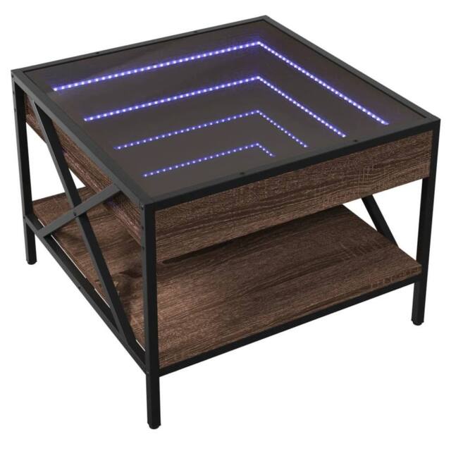 Berkfield Home Decorative Coffee Table with Infinity LED Brown Oak 50x50x38 cm - Size: 50 x 50 x 38 cm - image 1