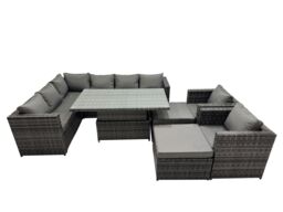 Fimous 10-seater Rattan Garden Furniture Dining Set with 2 Big Stools in Dark Grey - thumbnail 2