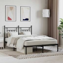 Berkfield Home Metal Bed Frame with Headboard Black 140x200 cm - thumbnail 2