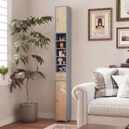 Hinsinc Slim Tall Bathroom Storage Floor Cabinet in Grey - thumbnail 5