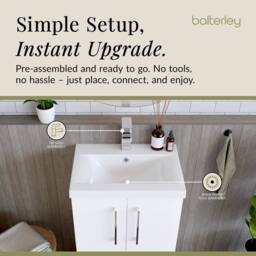 Balterley Modern Bathroom 2 Soft-Close Door Floor Standing Vanity Unit with Mid-Edge Basin, Gloss White, 500 mm in White - thumbnail 4