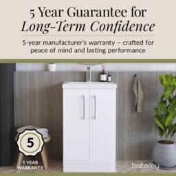 Balterley Modern Bathroom 2 Soft-Close Door Floor Standing Vanity Unit with Mid-Edge Basin, Gloss White, 500 mm in White - thumbnail 6
