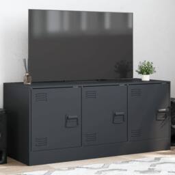 Berkfield Home TV Cabinet Anthracite 99x39x44 cm Steel in Dark Grey - Size: 99 x 39 x 44 cm - thumbnail 2