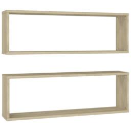 Berkfield Home Wall Cube Shelf 2 pcs Sonoma Oak 80x15x26.5 cm Engineered Wood in Light Tan