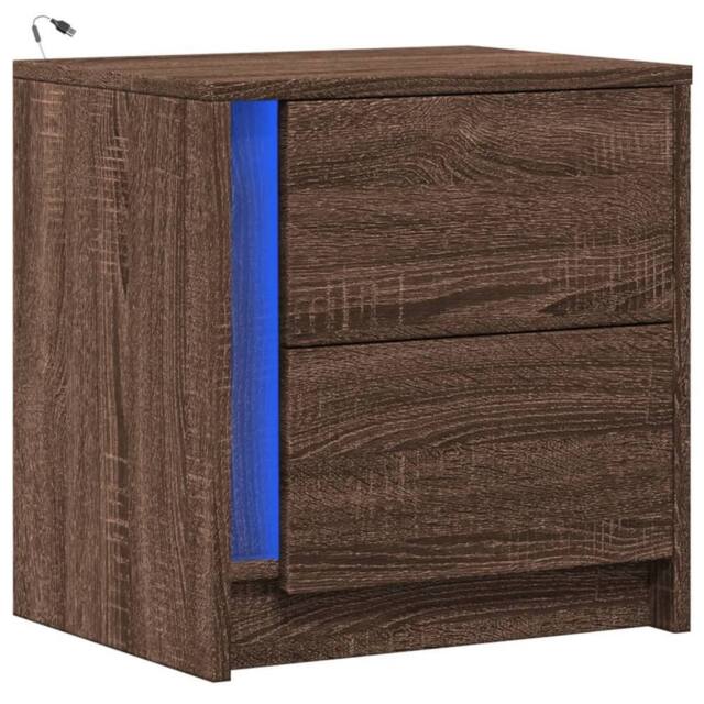 Berkfield Home Stylish Bedside Cabinet with LED Lights Brown Oak Engineered Wood - image 1