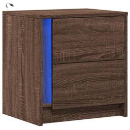 Berkfield Home Stylish Bedside Cabinet with LED Lights Brown Oak Engineered Wood - thumbnail 1