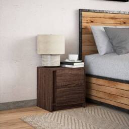 Berkfield Home Stylish Bedside Cabinet with LED Lights Brown Oak Engineered Wood - thumbnail 4