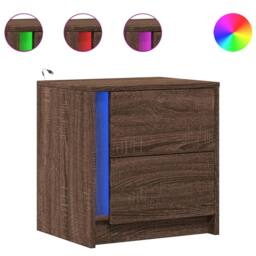 Berkfield Home Stylish Bedside Cabinet with LED Lights Brown Oak Engineered Wood - thumbnail 3