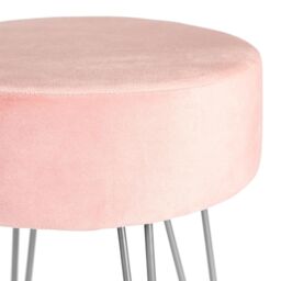 Harbour Housewares Round Velvet Footstools - H40 x D35cm - Silver Legs - Pack of 2 in Pink - thumbnail 5