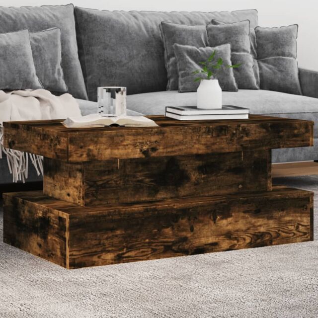 Berkfield Home Coffee Table with LED Lights Smoked Oak 90x50x40 cm in Brown - Size: 90 x 50 x 40 cm - image 1