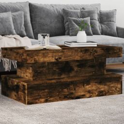 Berkfield Home Coffee Table with LED Lights Smoked Oak 90x50x40 cm in Brown - Size: 90 x 50 x 40 cm - thumbnail 1