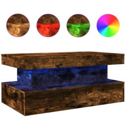 Berkfield Home Coffee Table with LED Lights Smoked Oak 90x50x40 cm in Brown - Size: 90 x 50 x 40 cm - thumbnail 2