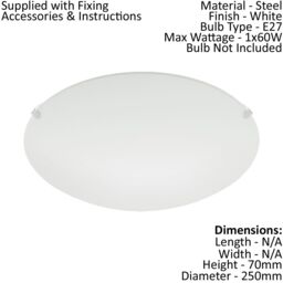 Loops Wall Flush Ceiling Light Colour White Shade White Satin Glass Bulb E27 1x60W - thumbnail 2