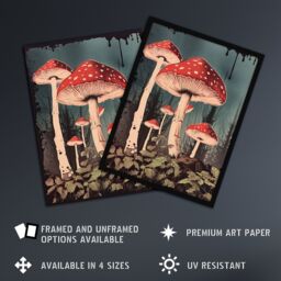 Artery8 Vintage Fly Agaric Fairy Mushroom Toadstool Earthy Aesthetic Kitchen Artwork Framed Wall Art Print A4 in Black - thumbnail 2