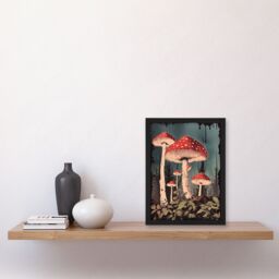 Artery8 Vintage Fly Agaric Fairy Mushroom Toadstool Earthy Aesthetic Kitchen Artwork Framed Wall Art Print A4 in Black - thumbnail 4