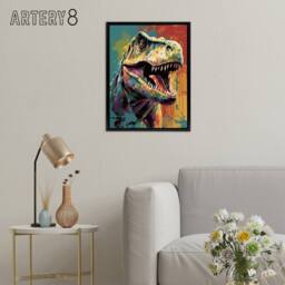 "Artery8 Roaring T Rex Colourful Dinosaur Framed Canvas Wall Art Print - Size: W12"" x H16""" - thumbnail 3