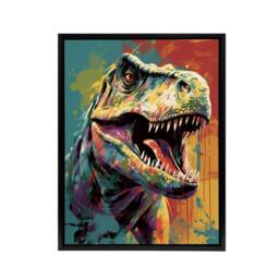 "Artery8 Roaring T Rex Colourful Dinosaur Framed Canvas Wall Art Print - Size: W12"" x H16""" - thumbnail 1