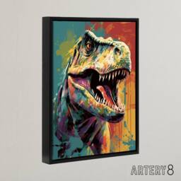 "Artery8 Roaring T Rex Colourful Dinosaur Framed Canvas Wall Art Print - Size: W12"" x H16""" - thumbnail 2