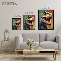 "Artery8 Roaring T Rex Colourful Dinosaur Framed Canvas Wall Art Print - Size: W12"" x H16""" - thumbnail 4