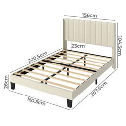 Levede King Bed Frame Metal & Wood Plush Upholstered Mattress Base in Beige - thumbnail 4