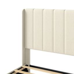 Levede King Bed Frame Metal & Wood Plush Upholstered Mattress Base in Beige - thumbnail 5
