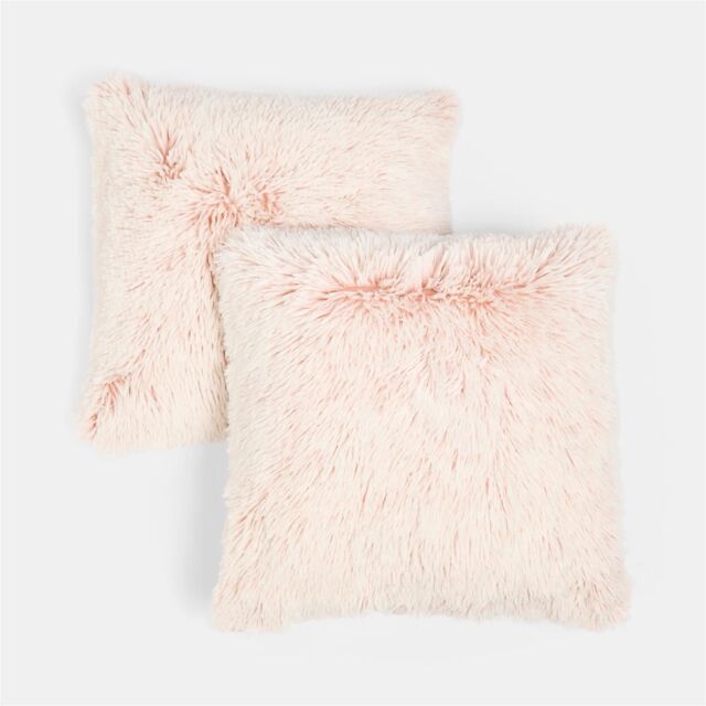 OHS 2 Pack Fluffy Ultra Soft Plush Two Tone Square Cushion Covers in Light Pink - Size: 45 cm x 45 cm - image 1