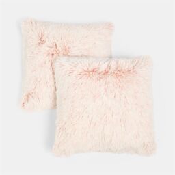OHS 2 Pack Fluffy Ultra Soft Plush Two Tone Square Cushion Covers in Light Pink - Size: 45 cm x 45 cm