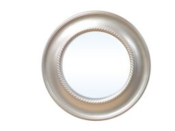 Orsina Champagne Round Wall Mirror With Rope Motif, Decorative Circle Mirror, Vintage Mirror With Fluted Edges in Cream