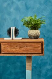 Orsina Acacia Wood Two Drawer Console Table, Silver Finish Metal Frame With Sled Base, Wooden Hallway Table in Brown - thumbnail 2