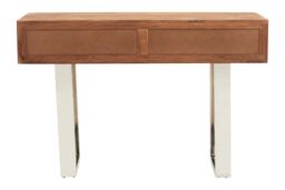 Orsina Acacia Wood Two Drawer Console Table, Silver Finish Metal Frame With Sled Base, Wooden Hallway Table in Brown - thumbnail 5