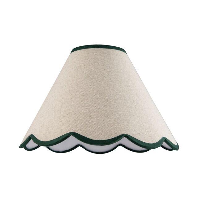 Happy Homewares Scallop Edge Natural Textured Linen Coolie Lamp Shade with Cotton Trims in Dark Green - Size: 12 inches - image 1