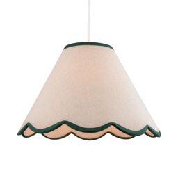 Happy Homewares Scallop Edge Natural Textured Linen Coolie Lamp Shade with Cotton Trims in Dark Green - Size: 12 inches - thumbnail 2