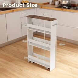 Costway 4-Tier Slim Storage Cart Narrow Rolling Kitchen Serving Cart w/ Open Shelves in Dark Brown - thumbnail 2