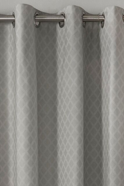 Dreams & Drapes 'Croma' Geometric Jacquard Pair of Eyelet Curtains in Silver - Size: 168 cm width x 183 cm drop - image 1