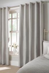Dreams & Drapes 'Croma' Geometric Jacquard Pair of Eyelet Curtains in Silver - Size: 168 cm width x 183 cm drop - thumbnail 3