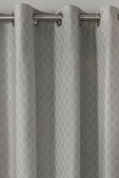 Dreams & Drapes 'Croma' Geometric Jacquard Pair of Eyelet Curtains in Silver - Size: 168 cm width x 183 cm drop - thumbnail 1