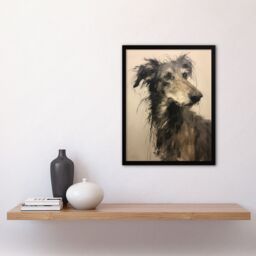 Artery8 Wall Art Print Deerhound Black & White Portrait Serene Elegant Charcoal Drawing Art Framed - Size: A4 - thumbnail 4