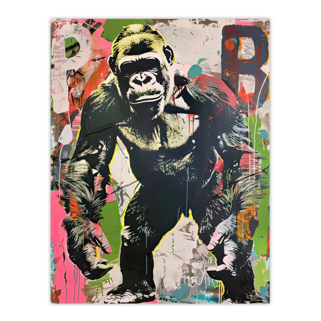 "Artery8 Standing Gorilla Street Graffiti Artwork Modern Wall Art Print - Size: W12"" x H16""" - image 1