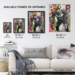 "Artery8 Standing Gorilla Street Graffiti Artwork Modern Wall Art Print - Size: W12"" x H16""" - thumbnail 3