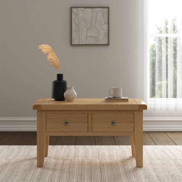 Seconique Windsor 2 Drawer Coffee Table (Fully Assembled) in Light Oak - image 1