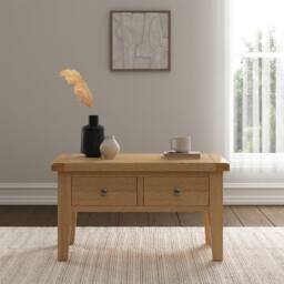 Seconique Windsor 2 Drawer Coffee Table (Fully Assembled) in Light Oak