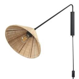 Wyld and Coco Wall Lamp Natural Rattan 33cm Cone Shade Adjustable Iron Arm Boho - thumbnail 5