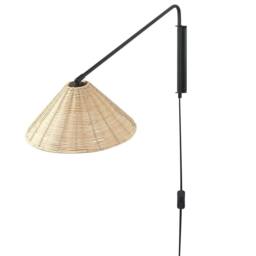 Wyld and Coco Wall Lamp Natural Rattan 33cm Cone Shade Adjustable Iron Arm Boho - thumbnail 4