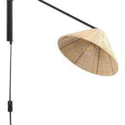 Wyld and Coco Wall Lamp Natural Rattan 33cm Cone Shade Adjustable Iron Arm Boho - thumbnail 2