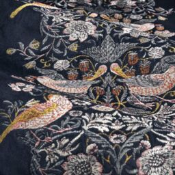 Morris & Co Strawberry Thief Embroidered Velvet Room Darkening Pencil Pleat Curtain Pair in Indigo - Size: 229 cm width x 183 cm drop - thumbnail 6