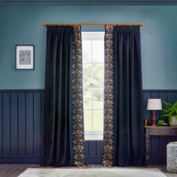 Morris & Co Strawberry Thief Embroidered Velvet Room Darkening Pencil Pleat Curtain Pair in Indigo - Size: 229 cm width x 183 cm drop - thumbnail 7