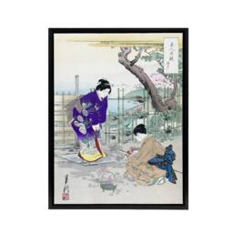 "Artery8 Flower Arranging In The Garden Framed Canvas Wall Art Print Ogata Gekko in Purple - Size: W12"" x H16""" - thumbnail 1